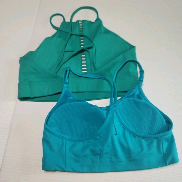Nike Dri-FIT Indy Rainbow Ladder & Metallic Tape Sports Bras Teal Green Medium - Picture 2 of 3